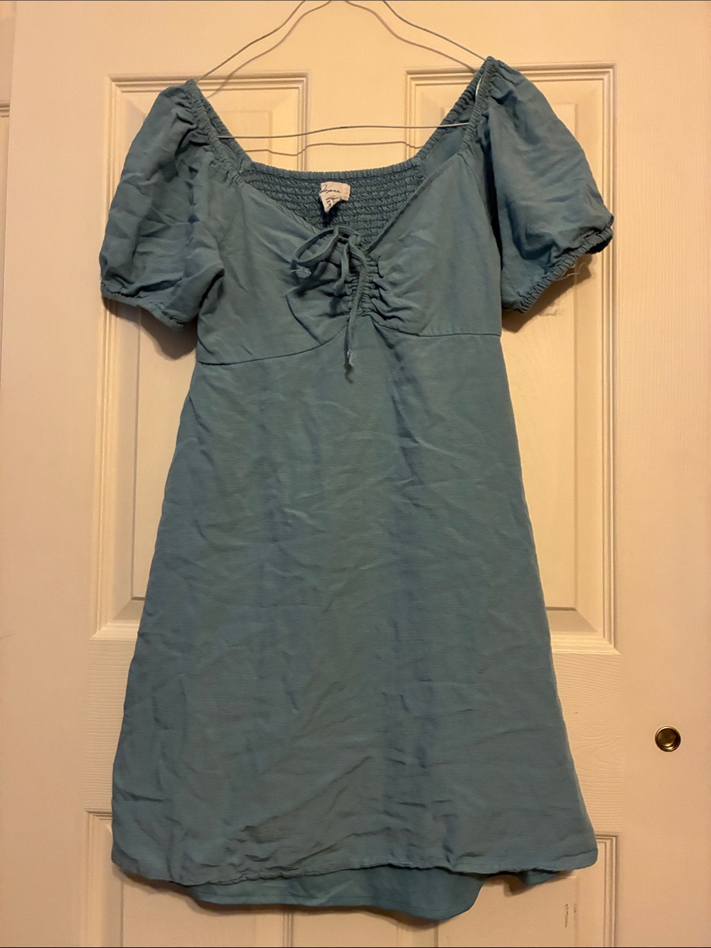 Light Blue Puff Sleeve Summer Dress